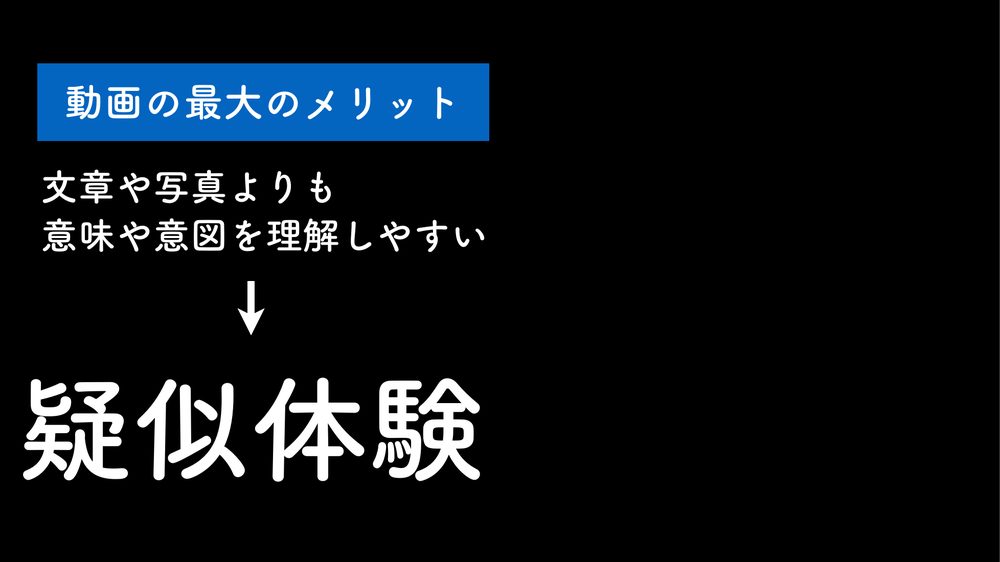 動画の最大のメリット 文章や写真よりも 意味や意図を理解しやすい 疑似体験