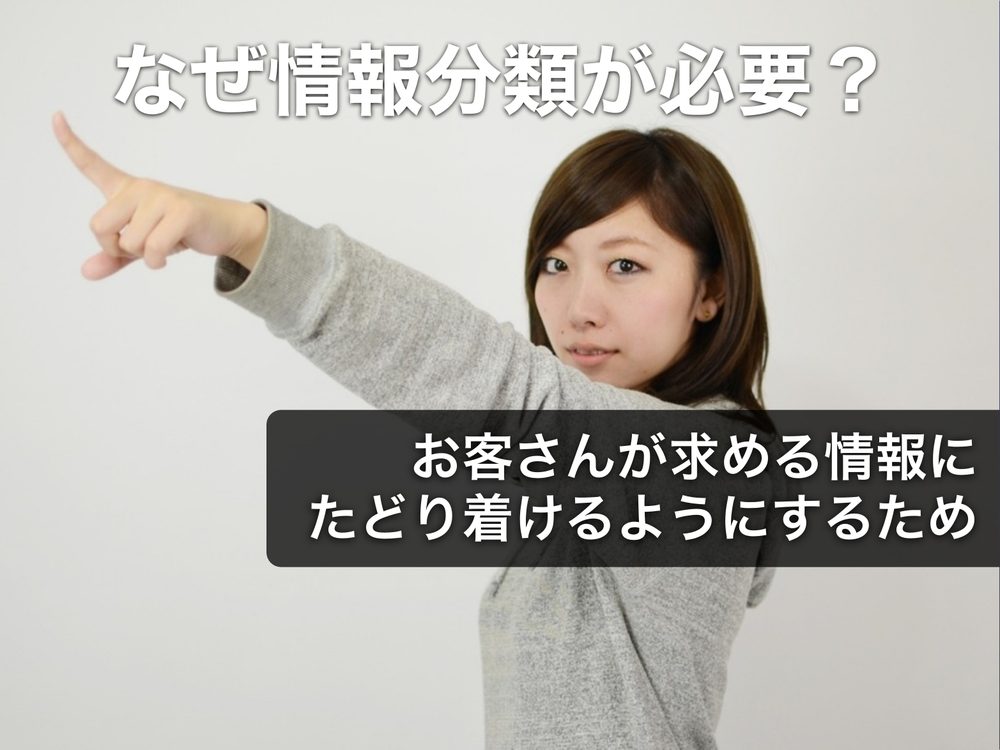 なぜ情報分類が必要? お客さんが求める情報に たどり着けるようにするため