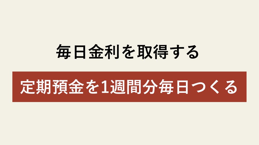 毎日金利を取得する 定期預金を1週間分毎日つくる